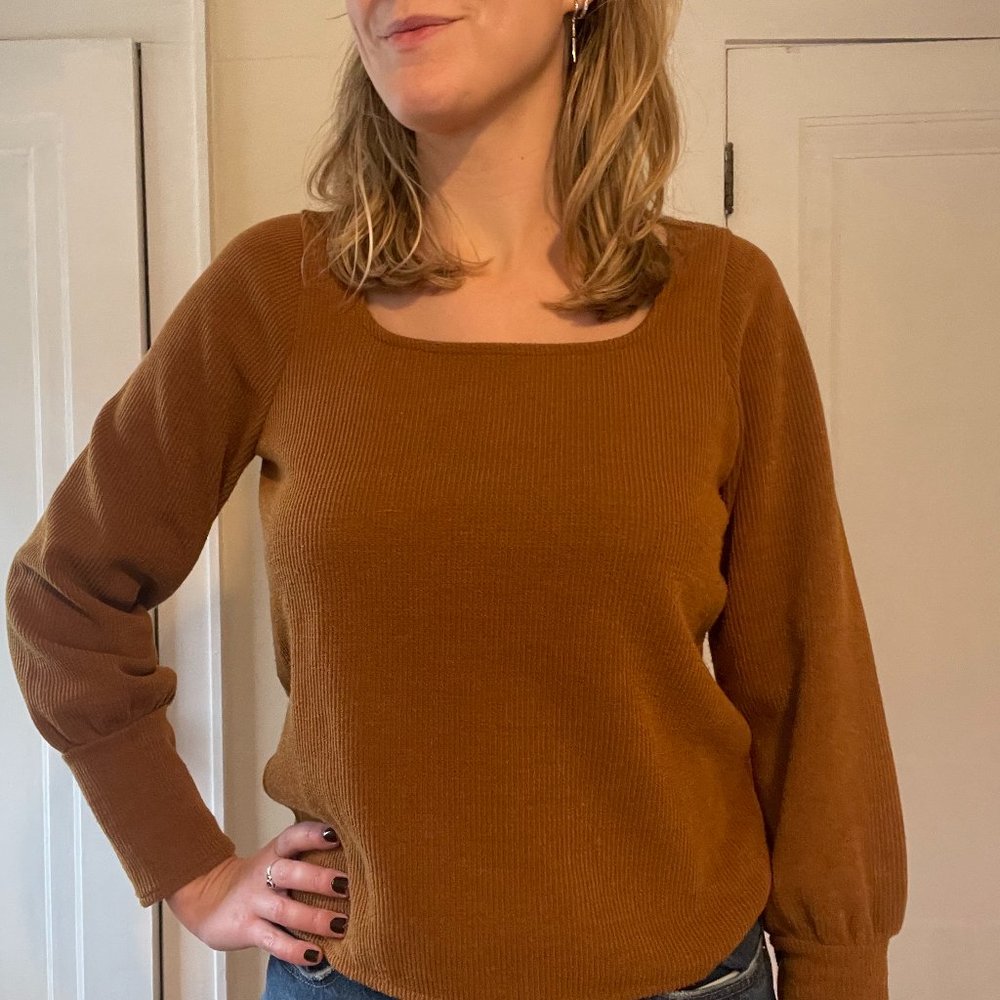 Madewell Long Sleeve | Camel Square Neck Shirt Size Medium